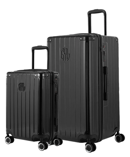 Pack 2 valises rigides GYL Trunk L et Cabine S noires, polycarbonate ribbed, 4 roues 360, vue trois quarts