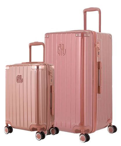 Pack 2 valises rigides GYL Trunk L et Cabine S rose gold, polycarbonate ribbed, 4 roues 360, vue trois quarts