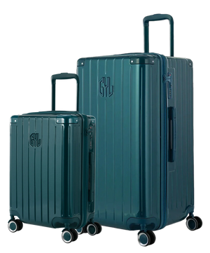 Pack 2 valises rigides GYL Trunk L et Cabine S vert sapin, polycarbonate ribbed, 4 roues 360, vue trois quarts
