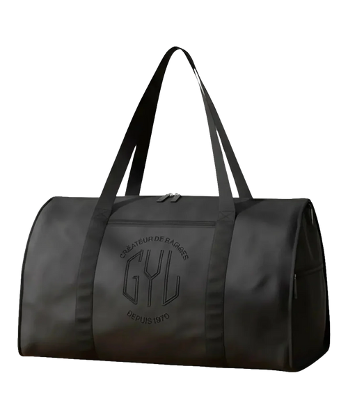 Sac de voyage pliant GYL coloris noir vue trois quarts avec logo Créateur de Bagages depuis 1970