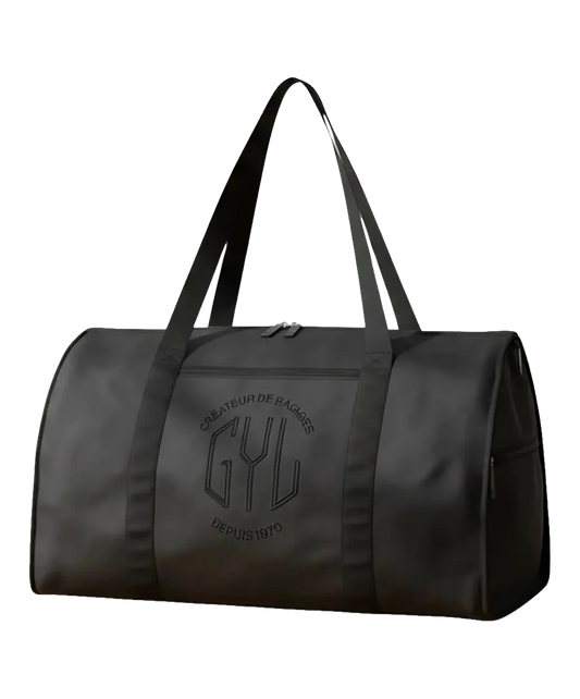 Sac de voyage pliant GYL coloris noir vue trois quarts avec logo Créateur de Bagages depuis 1970