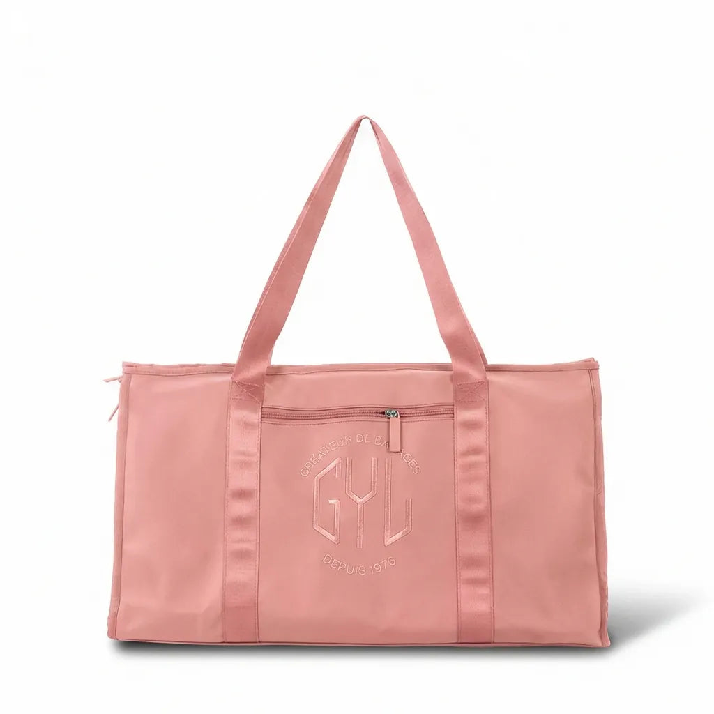 sac de voyage pliant rose gold GYL vue de face avec logo embossé