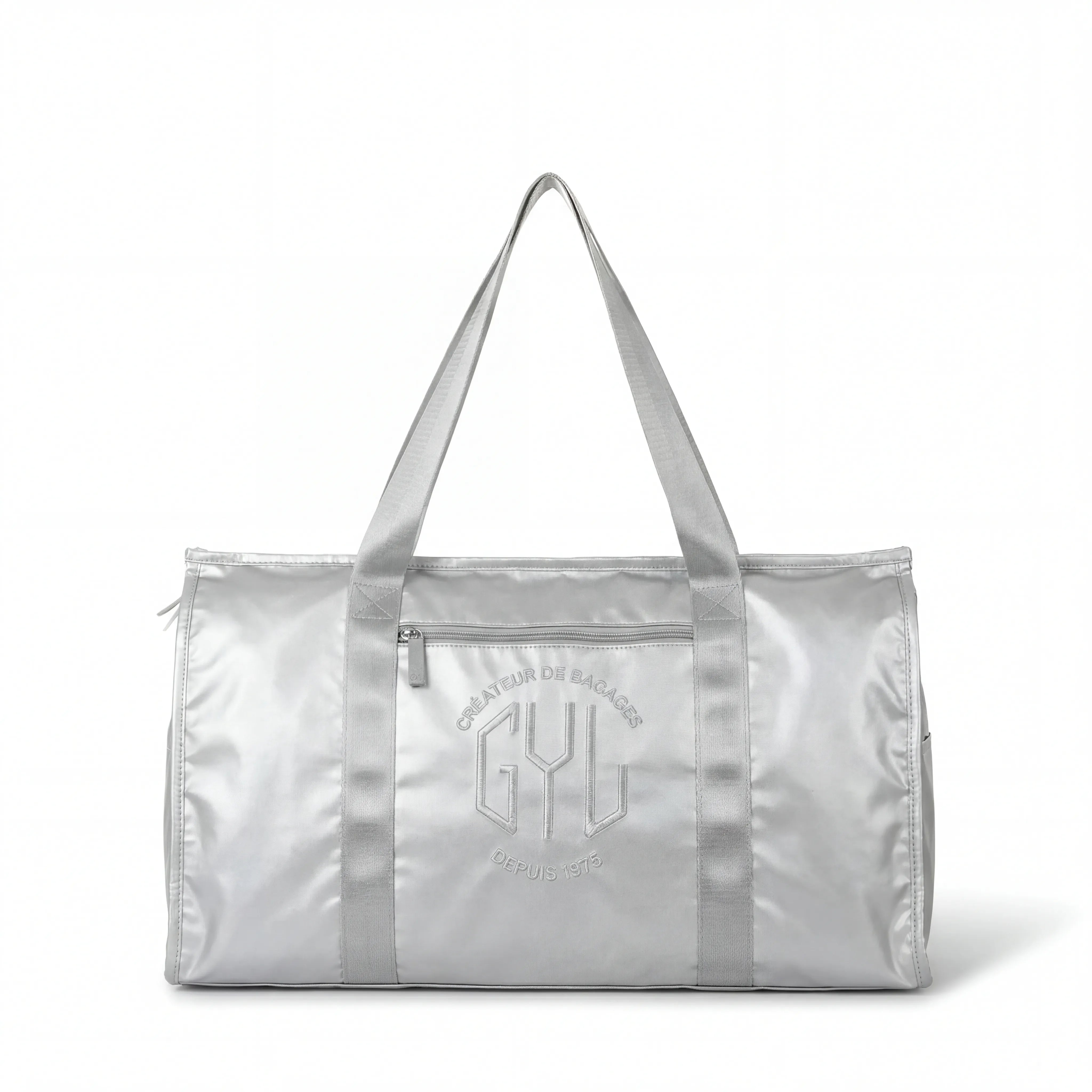 sac de voyage pliant noir GYL vue de face avec logo embossé