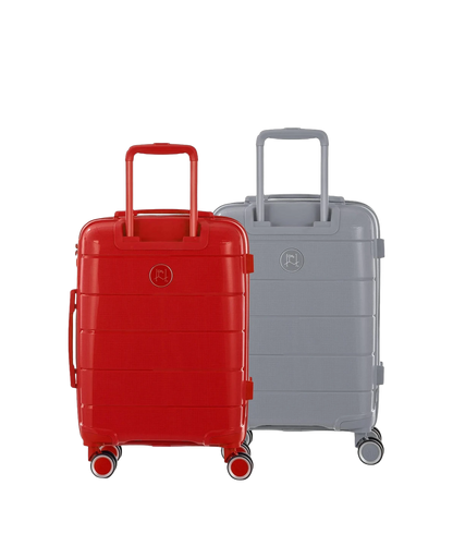 Set de 2 valises Citadine en polypropylène cabine 55 cm coloris rouge et argent vue de dos avec trolley déployé