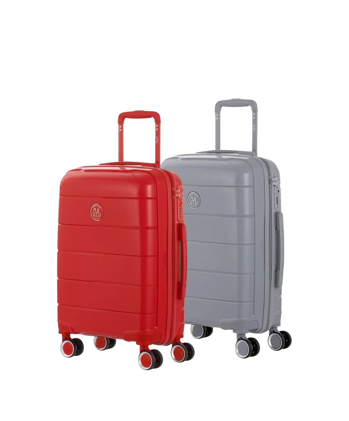 Set de 2 valises Citadine en polypropylène cabine 55 cm coloris rouge et argent vue trois quarts