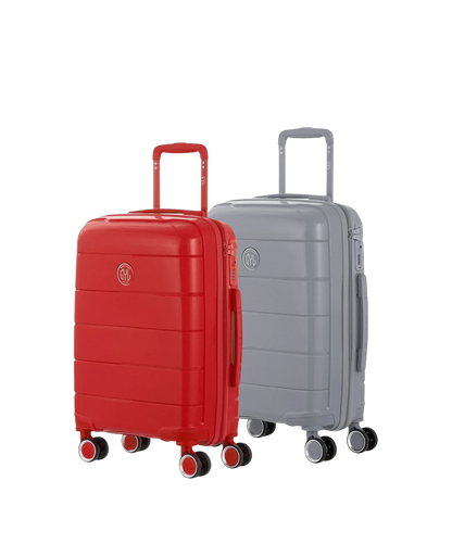 Set de 2 valises Citadine en polypropylène cabine 55 cm coloris rouge et argent vue trois quarts