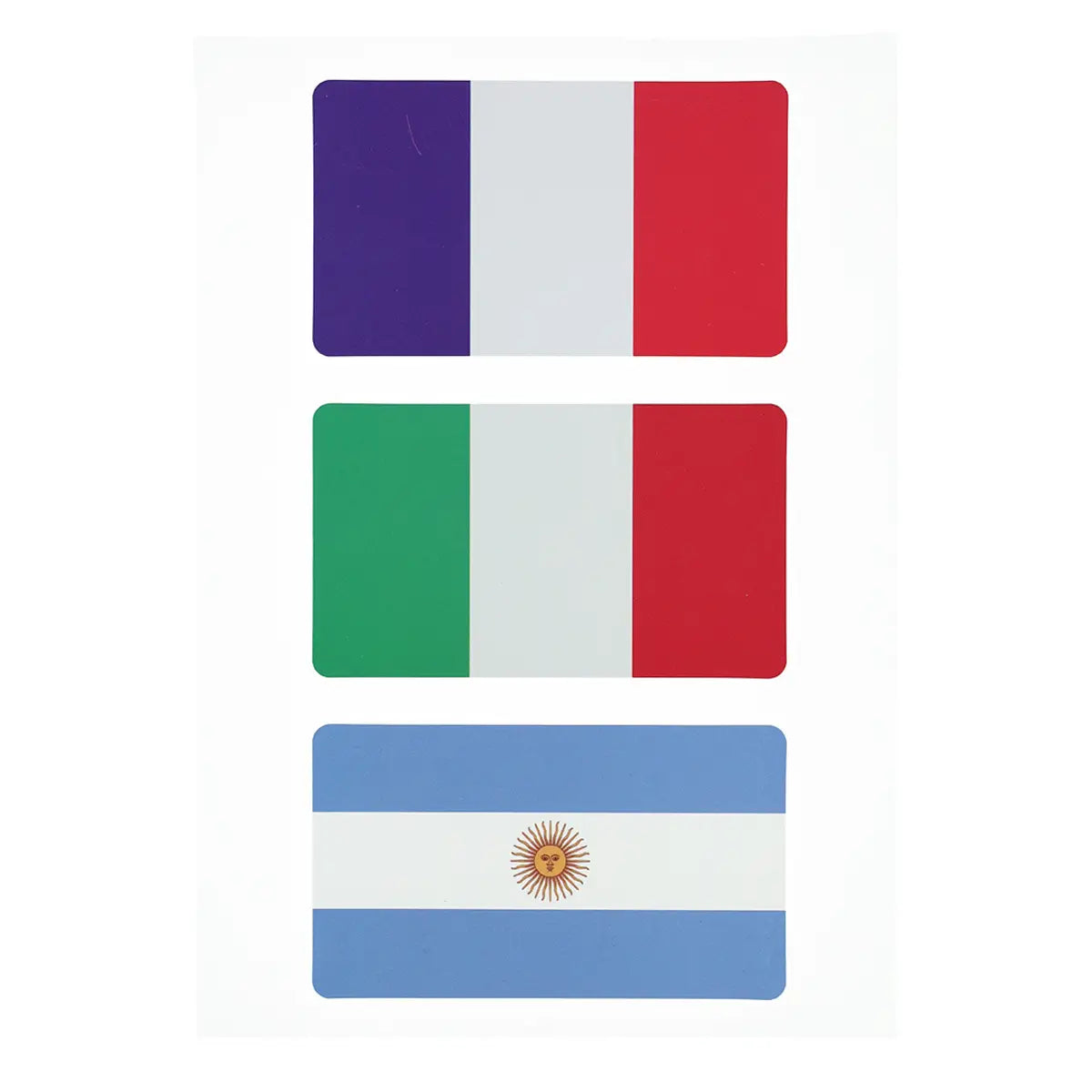 Planche de stickers avec les drapeaux de la France, de l’Italie et de l’Argentine