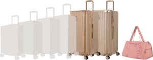 Comparatif de tailles GYL : pack 2 valises Trunk XL Champagne et Champagne avec sac week-end pliant Or rose