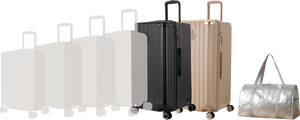 Comparatif de tailles GYL : pack 2 valises Trunk XL Noir et Champagne avec sac week-end pliant Argent