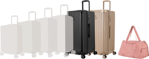 Comparatif de tailles GYL : pack 2 valises Trunk XL Noir et Champagne avec sac week-end pliant Or rose