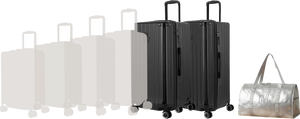 Comparatif de tailles GYL : pack 2 valises Trunk XL Noir et Noir avec sac week-end pliant Argent