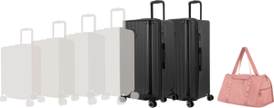 Comparatif de tailles GYL : pack 2 valises Trunk XL Noir et Noir avec sac week-end pliant Or rose