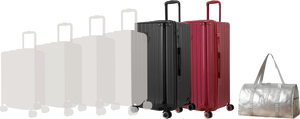 Comparatif de tailles GYL : pack 2 valises Trunk XL Noir et Rouge Foncé avec sac week-end pliant Argent