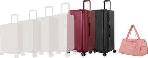 Comparatif de tailles GYL : pack 2 valises Trunk XL Rouge Foncé et Noir avec sac week-end pliant Or rose