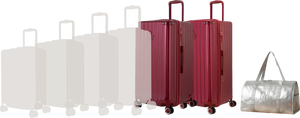 Comparatif de tailles GYL : pack 2 valises Trunk XL Rouge Foncé et Rouge Foncé avec sac week-end pliant Argent