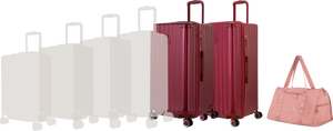 Comparatif de tailles GYL : pack 2 valises Trunk XL Rouge Foncé et Rouge Foncé avec sac week-end pliant Or rose