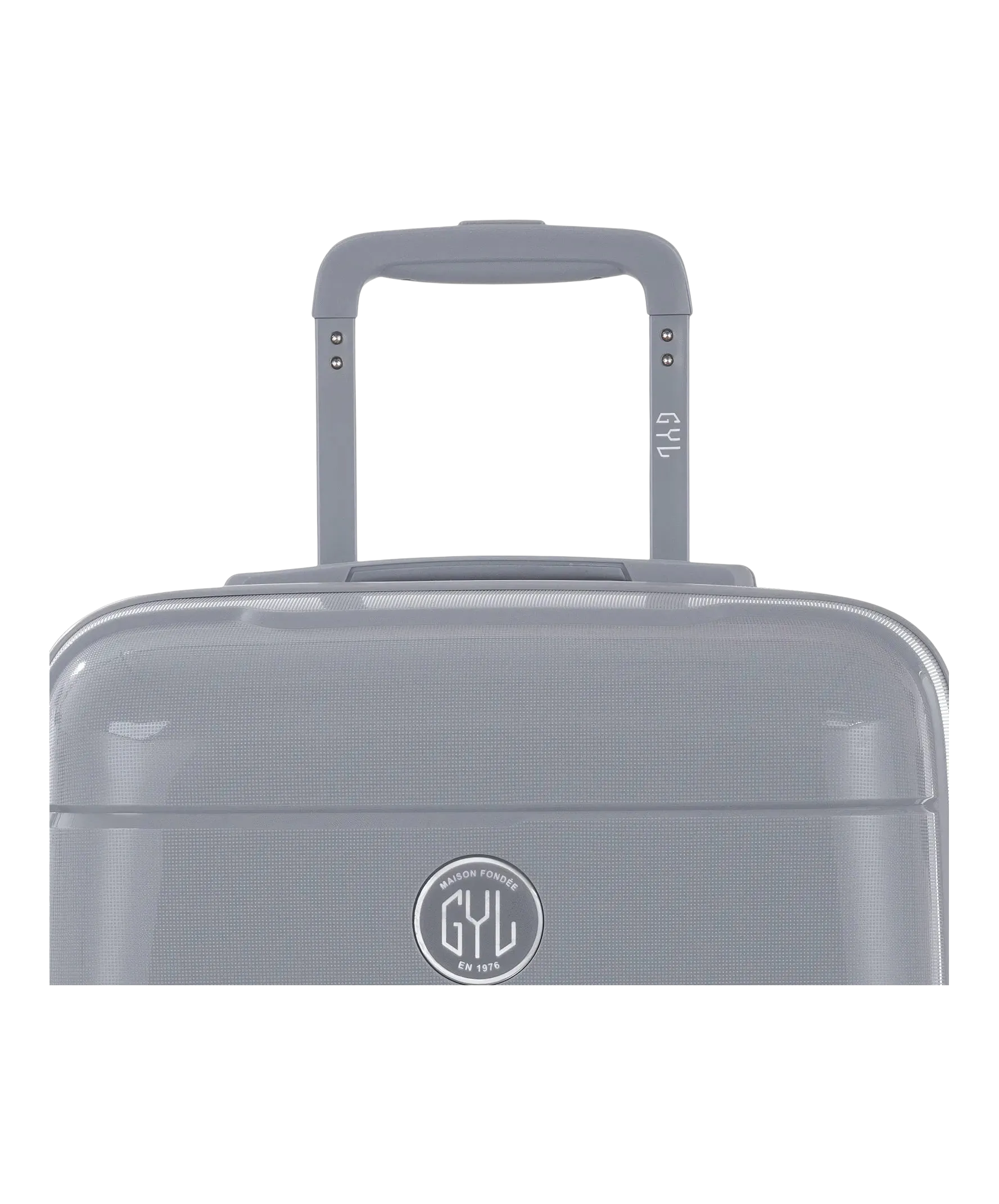 Valise Citadine en polypropylène cabine 55 cm coloris argent détail de la poignée trolley télescopique