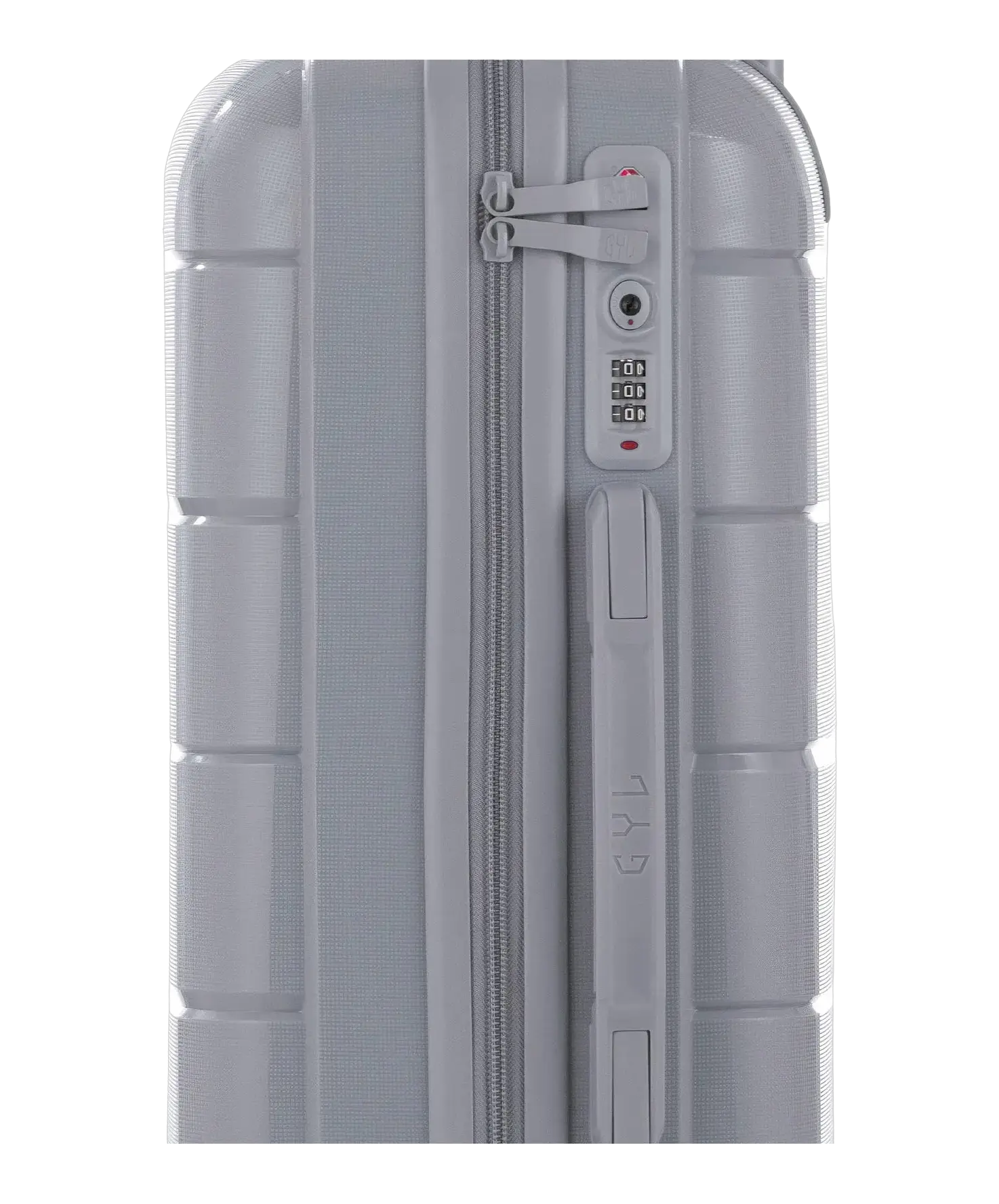 Valise Citadine en polypropylène cabine 55 cm coloris argent détail de la serrure TSA intégrée