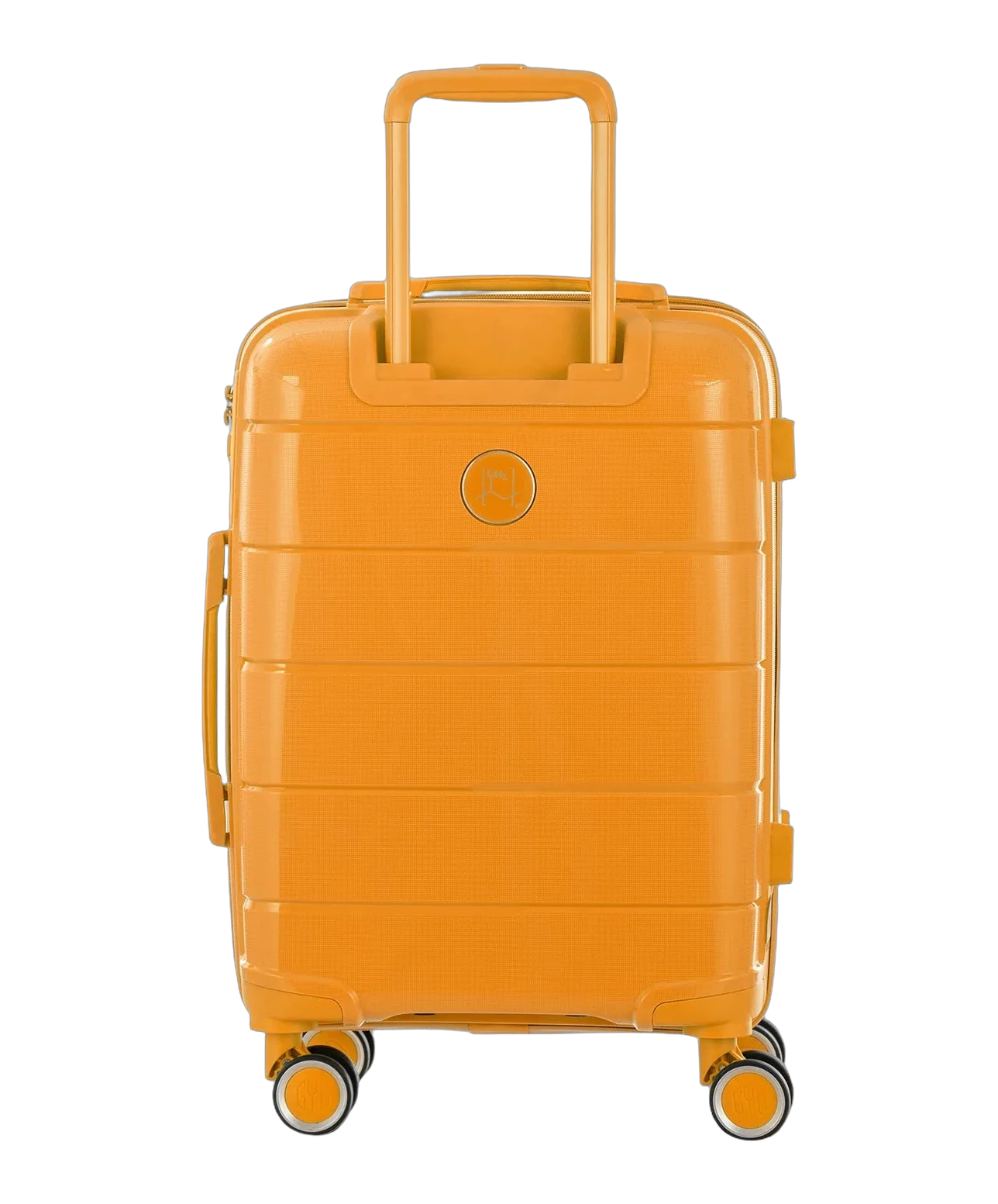 Valise cabine Citadine GYL jaune fonce vue de dos avec trolley deploye
