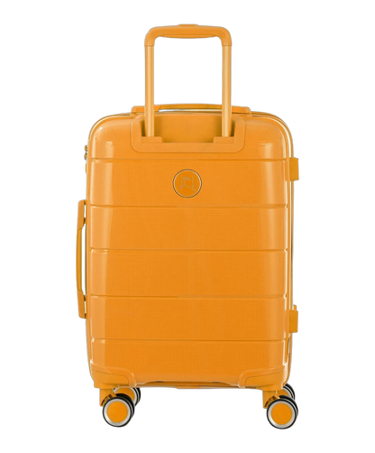 Valise cabine Citadine GYL jaune fonce vue de dos avec trolley deploye