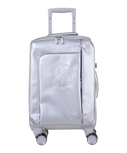 Valise Evasion GYL souple cabine 55 cm coloris argent vue de face avec logo GYL