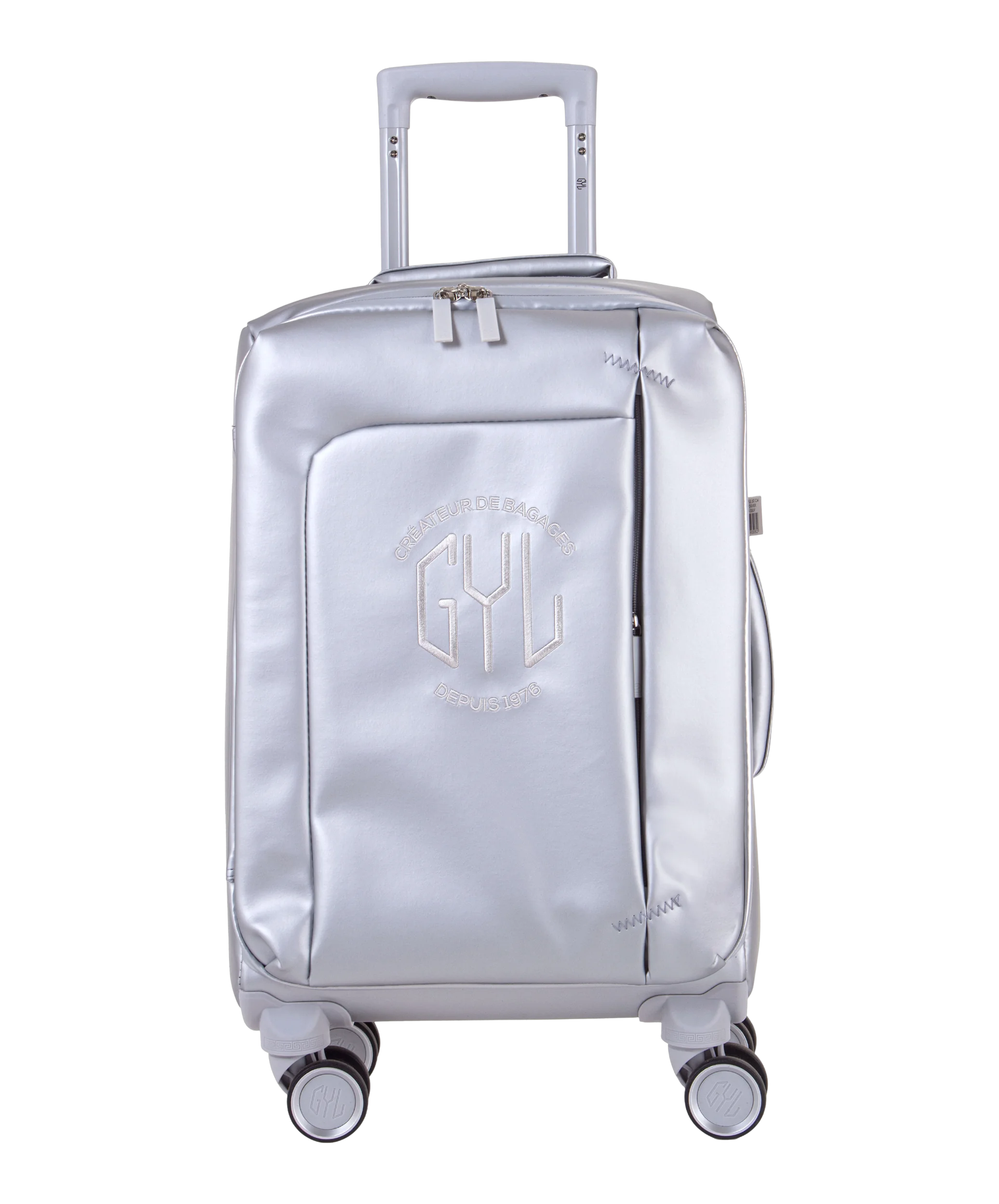 Valise Evasion GYL souple cabine 55 cm coloris argent vue de face avec logo GYL