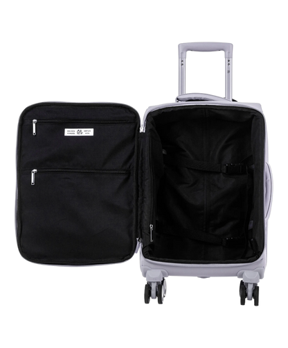 Valise Evasion GYL souple cabine 55 cm coloris argent interieur ouvert avec compartiments