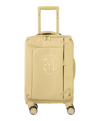 Valise Evasion GYL souple cabine 55 cm coloris champagne vue de face avec logo GYL