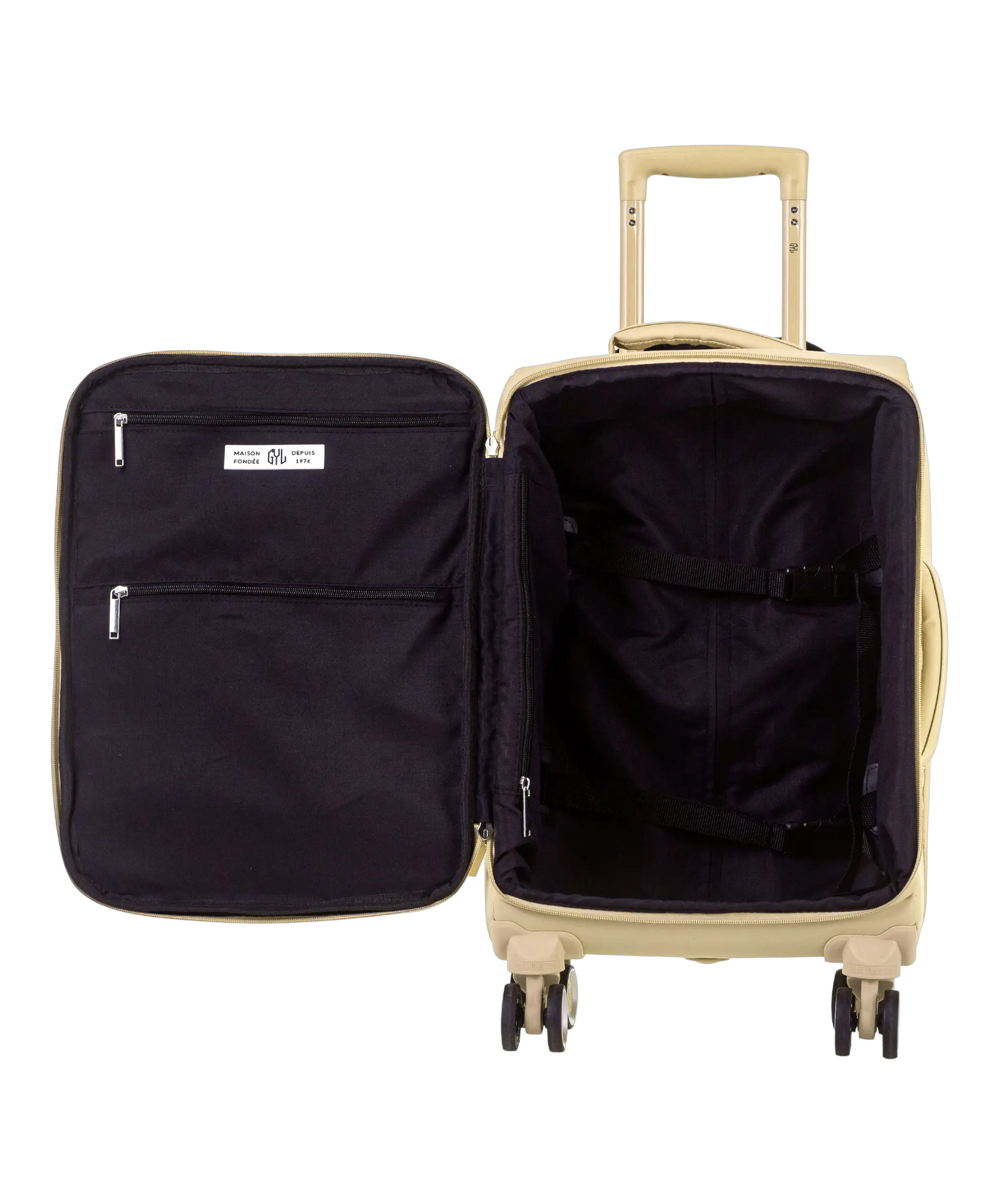 Valise Evasion GYL souple cabine 55 cm coloris champagne interieur ouvert avec compartiments