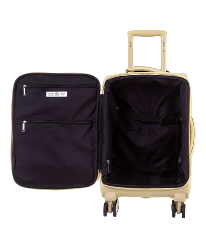 Valise Evasion GYL souple cabine 55 cm coloris champagne interieur ouvert avec compartiments