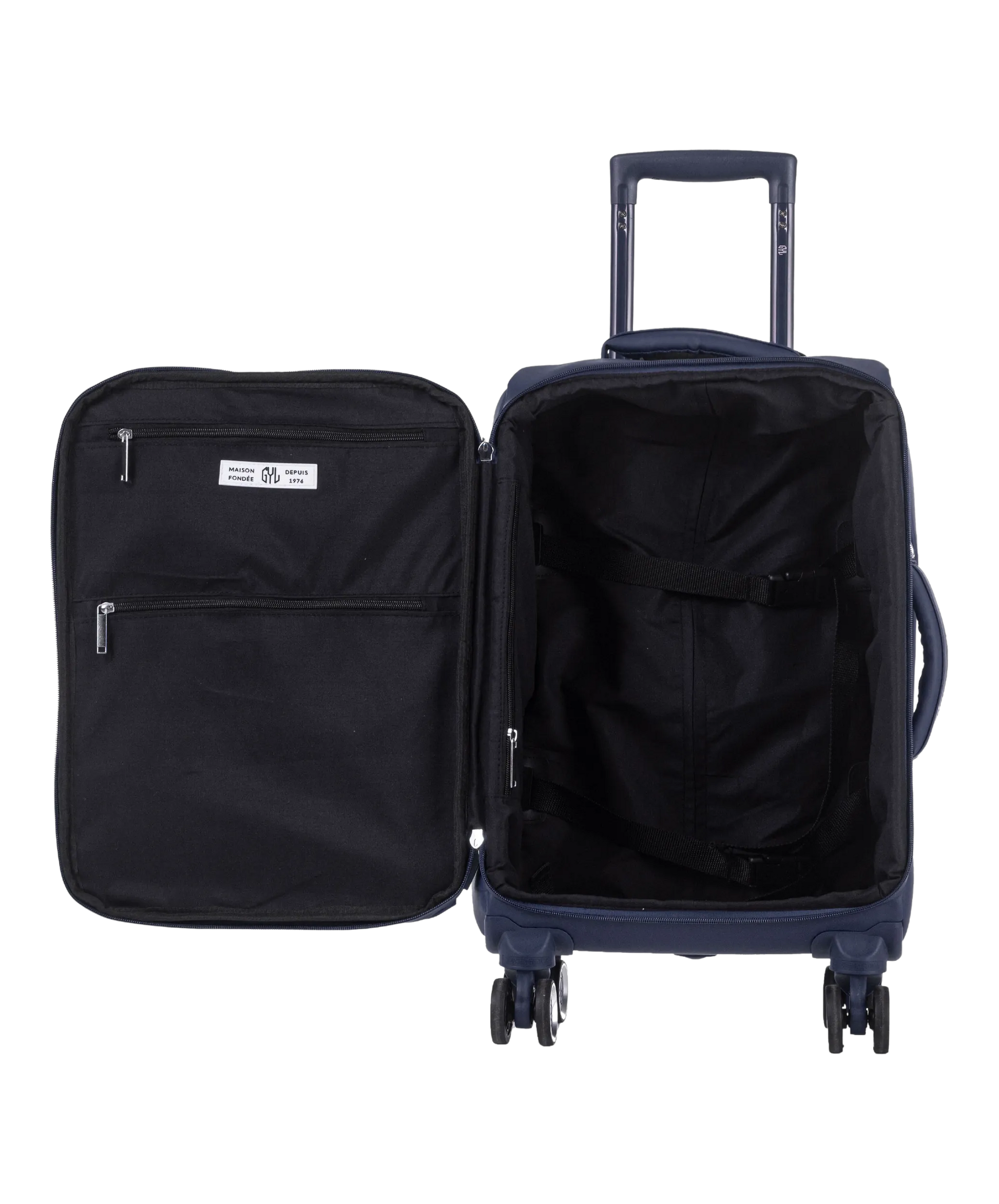 Valise Evasion GYL souple cabine 55 cm coloris marine interieur ouvert avec compartiments