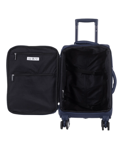 Valise Evasion GYL souple cabine 55 cm coloris marine interieur ouvert avec compartiments