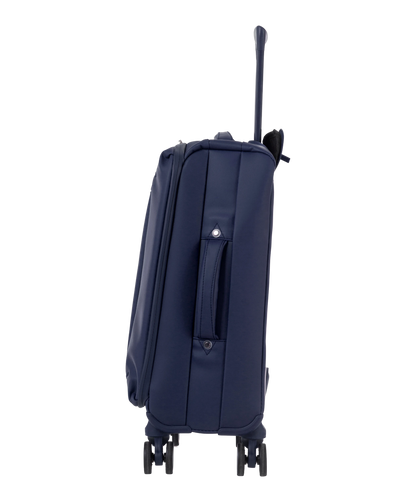 Valise Evasion GYL souple cabine 55 cm coloris marine vue de profil avec poignee laterale