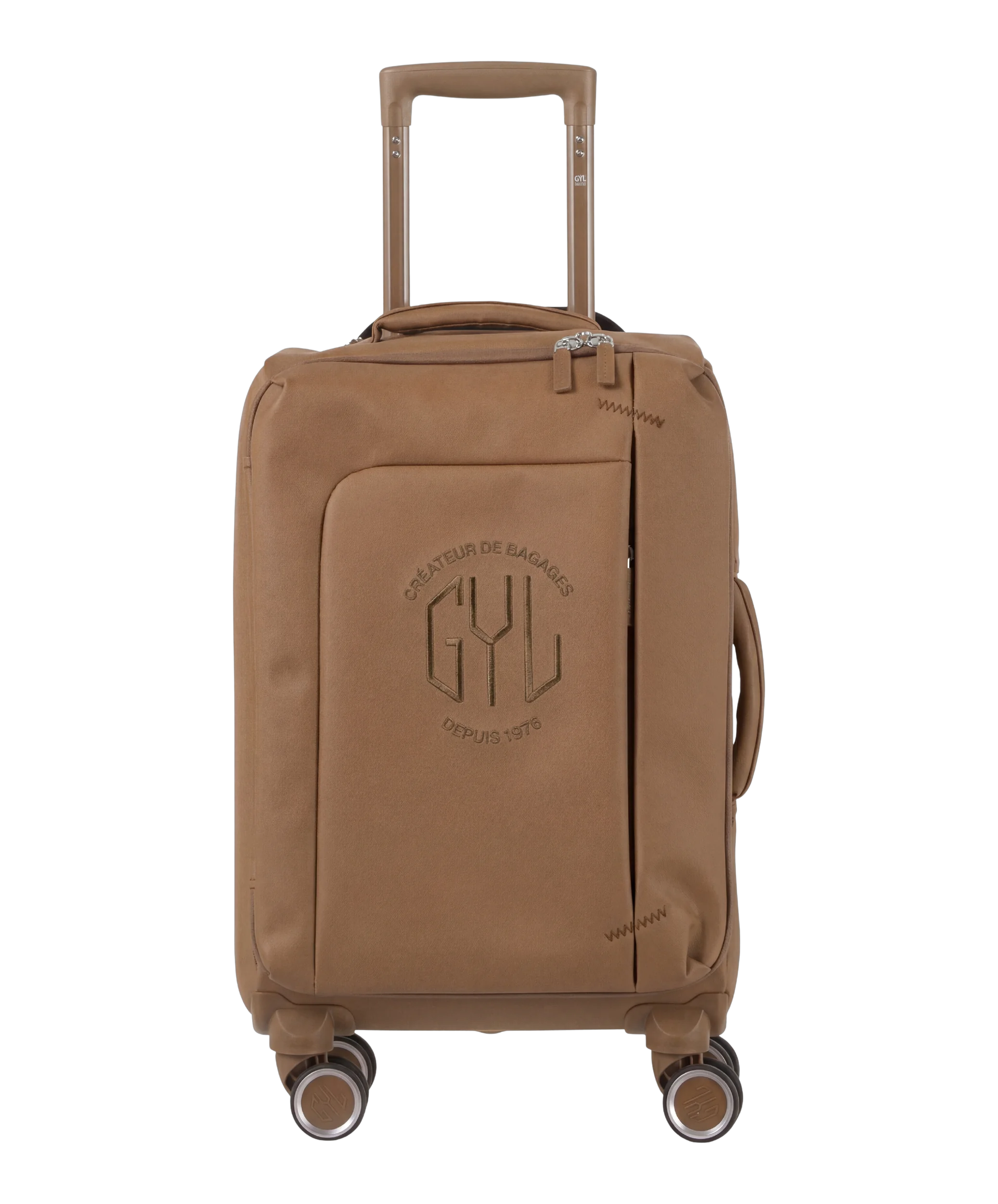 Valise Evasion GYL souple cabine 55 cm coloris moca vue de face avec logo GYL