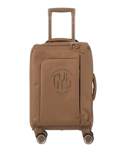 Valise Evasion GYL souple cabine 55 cm coloris moca vue de face avec logo GYL