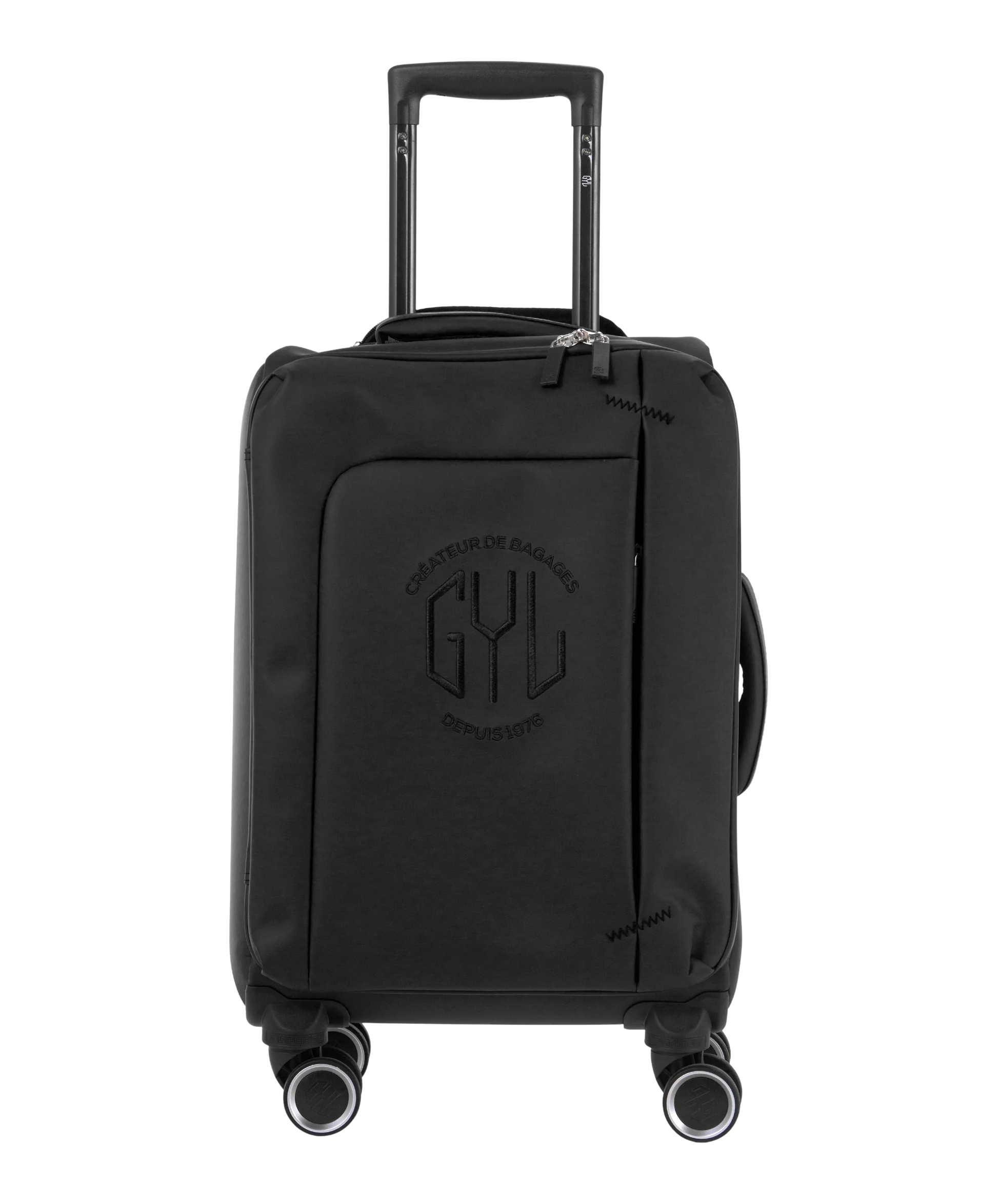 Valise Evasion GYL souple cabine 55 cm coloris noir vue de face avec logo GYL