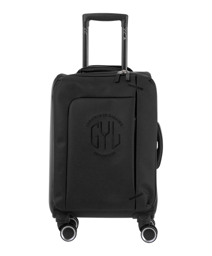 Valise Evasion GYL souple cabine 55 cm coloris noir vue de face avec logo GYL