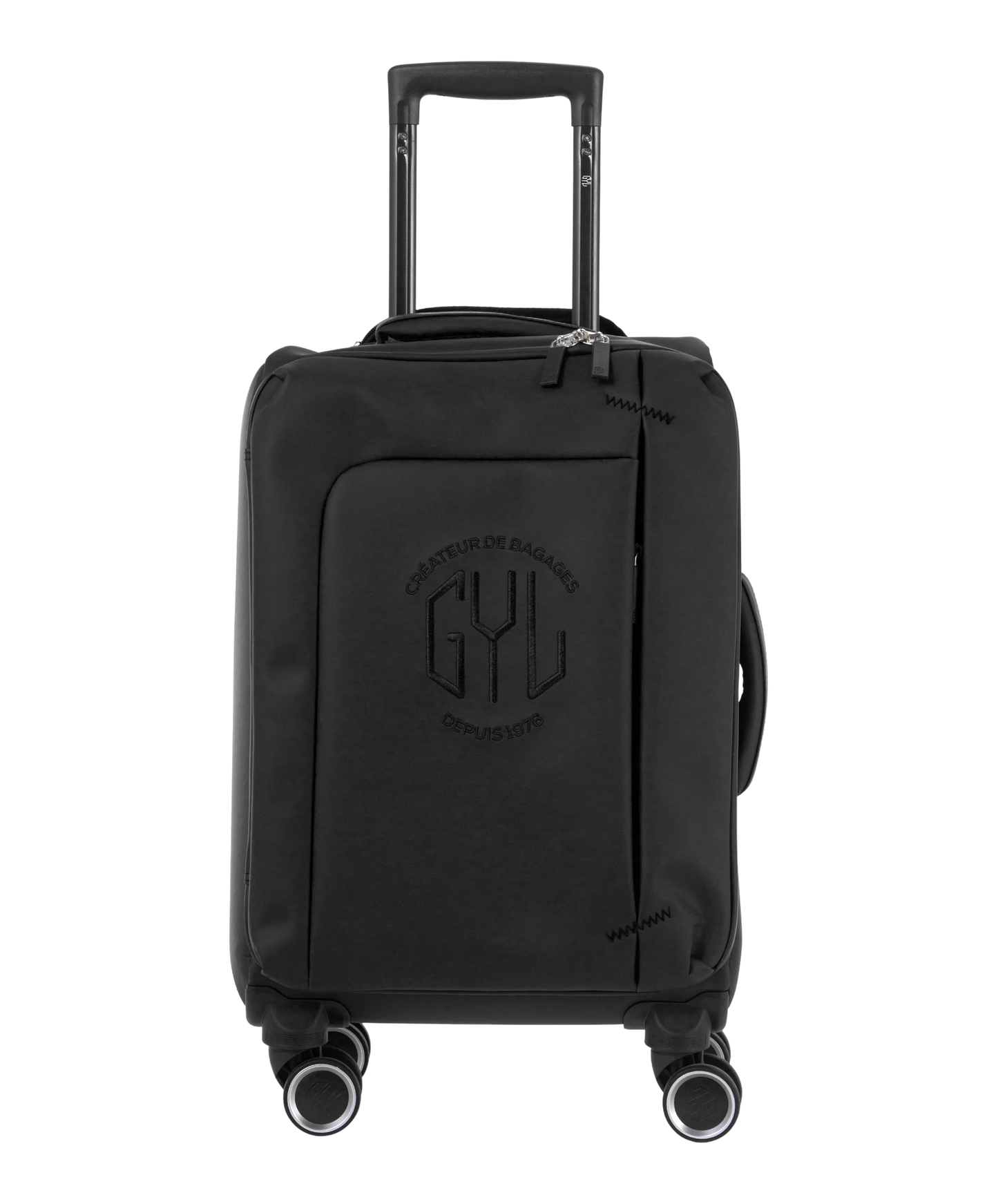 Valise Evasion GYL souple cabine 55 cm coloris noir vue de face avec logo GYL