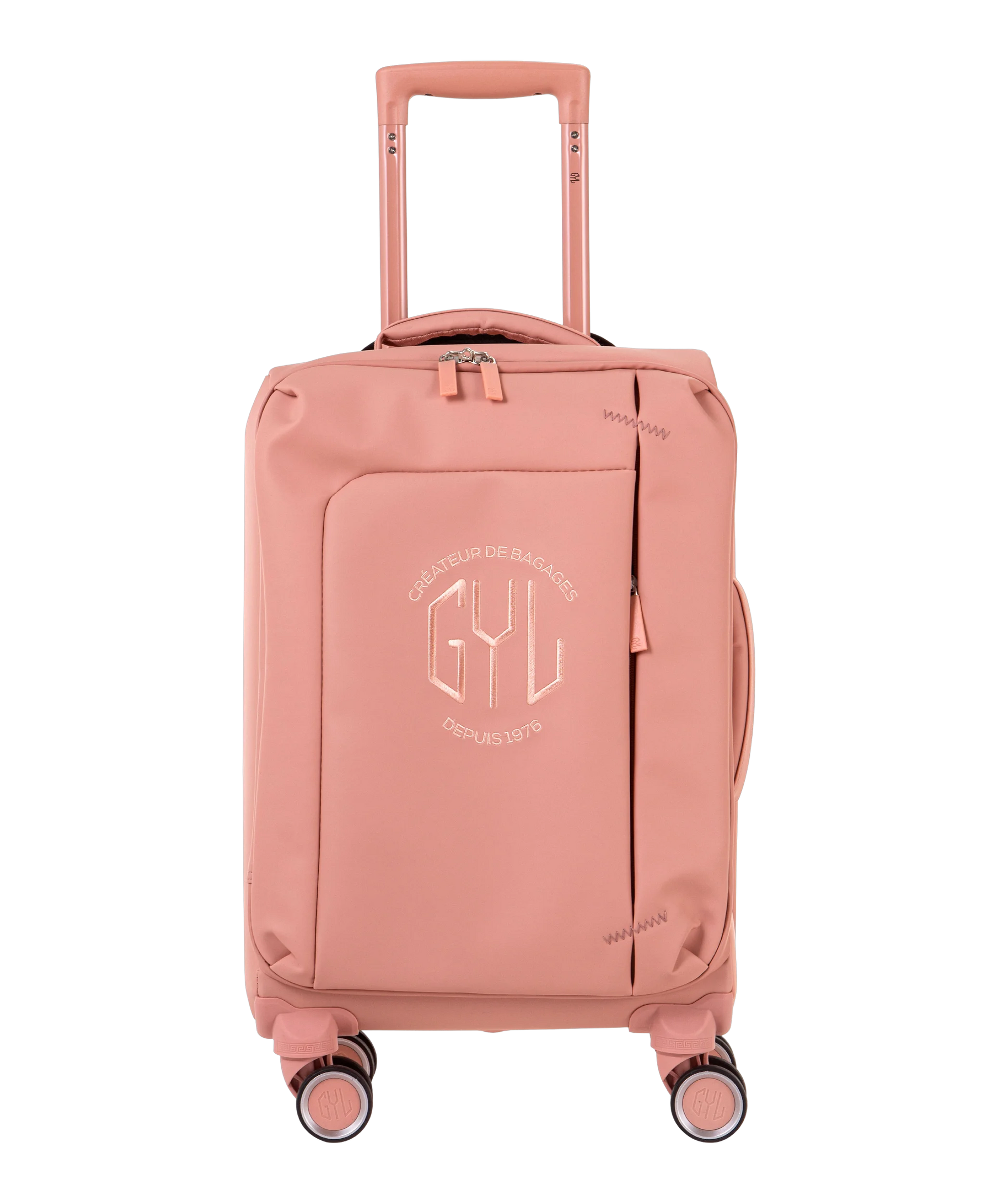 Valise Evasion GYL souple cabine 55 cm coloris rose-gold vue de face avec logo GYL