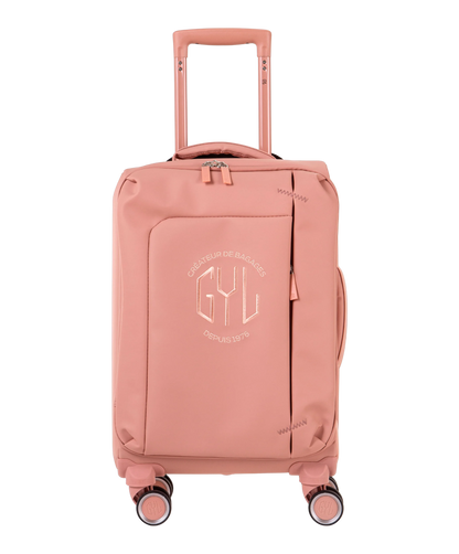 Valise Evasion GYL souple cabine 55 cm coloris rose-gold vue de face avec logo GYL