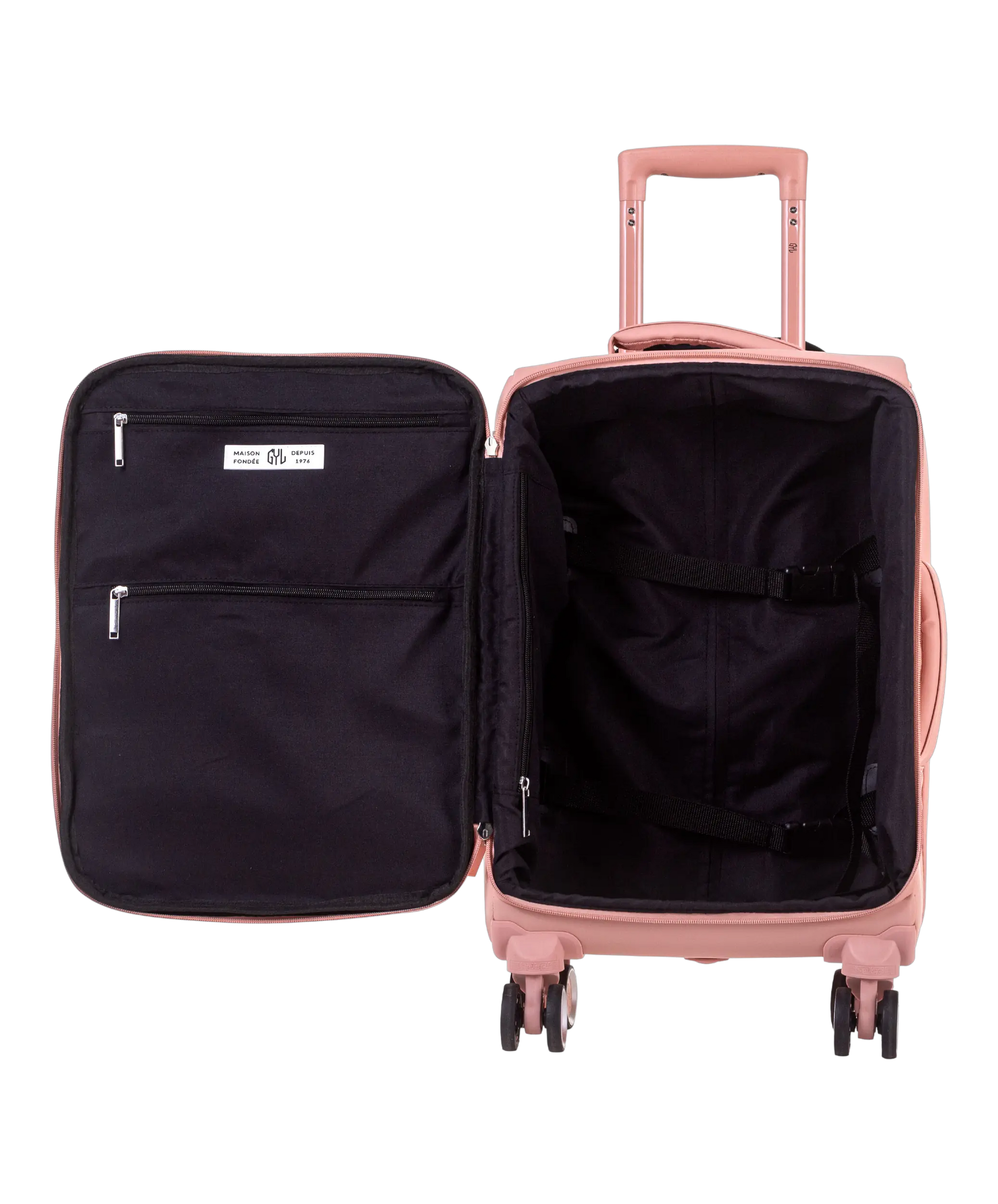 Valise Evasion GYL souple cabine 55 cm coloris rose-gold interieur ouvert avec compartiments