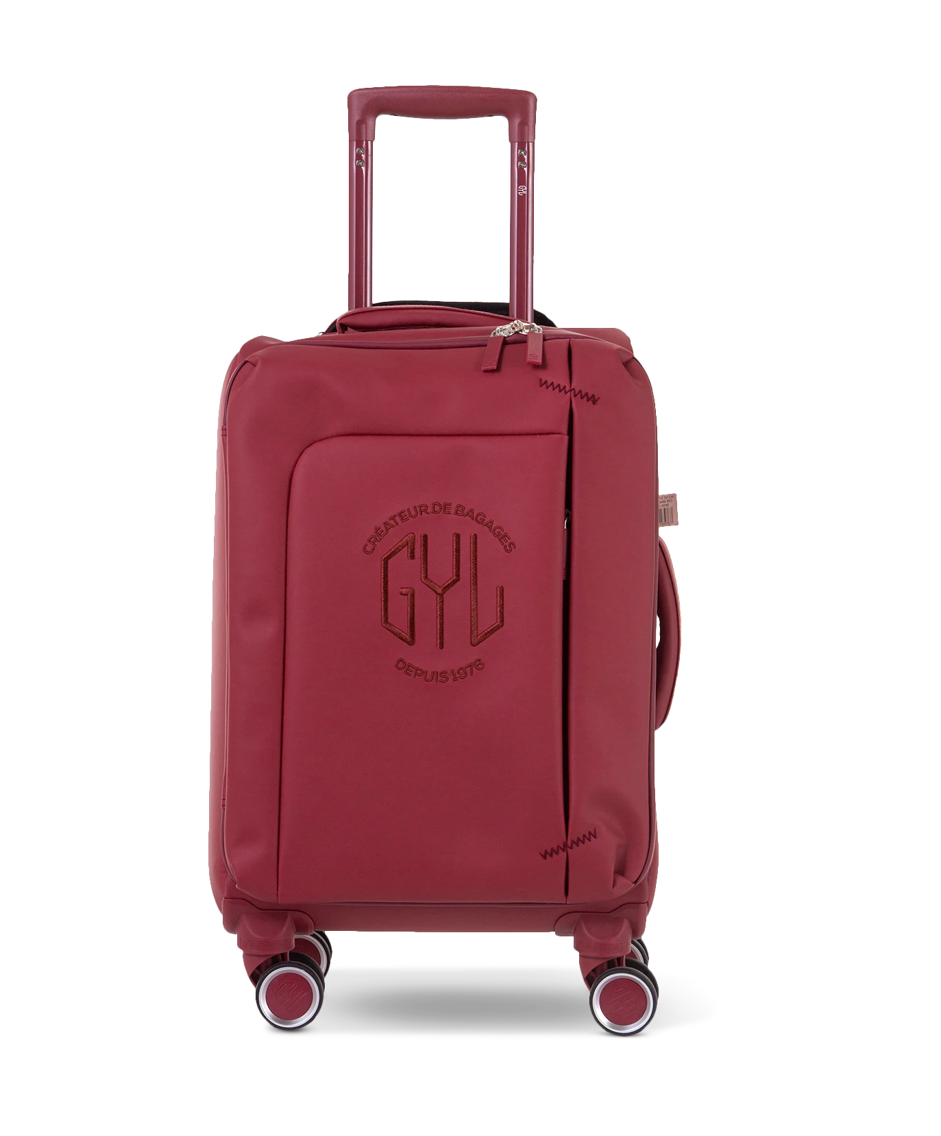 Valise souple Évasion en polyuréthane imperméable cabine 55 cm coloris rouge foncé vue de face avec logo GYL embossé