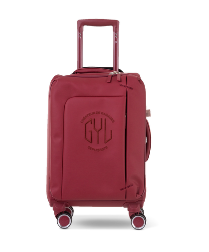 Valise souple Évasion en polyuréthane imperméable cabine 55 cm coloris rouge foncé vue de face avec logo GYL embossé