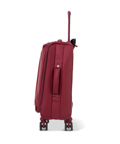 Valise souple Évasion en polyuréthane imperméable cabine 55 cm coloris rouge foncé vue de profil côté avec poignée latérale
