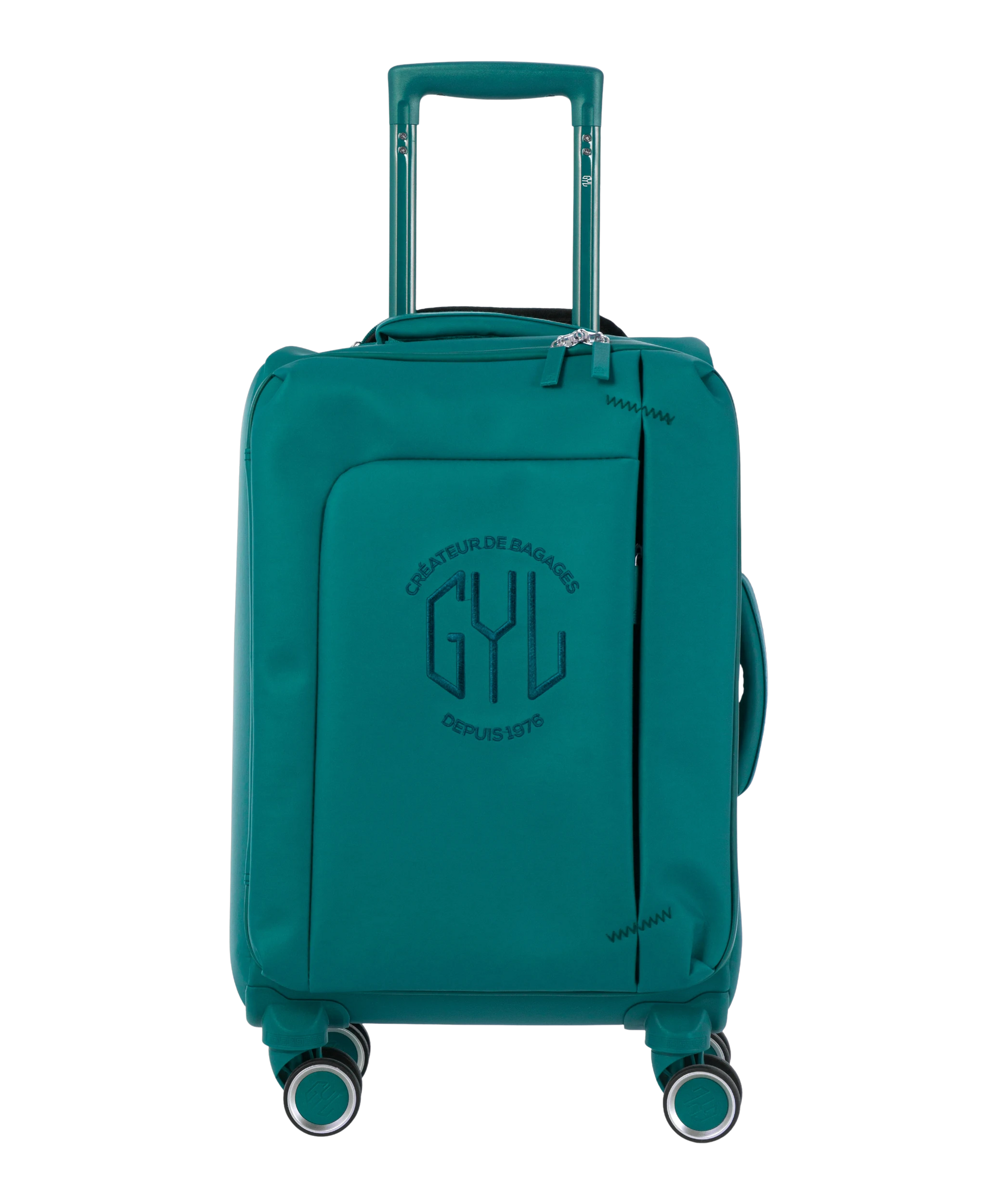 Valise Evasion GYL souple cabine 55 cm coloris sapin vue de face avec logo GYL