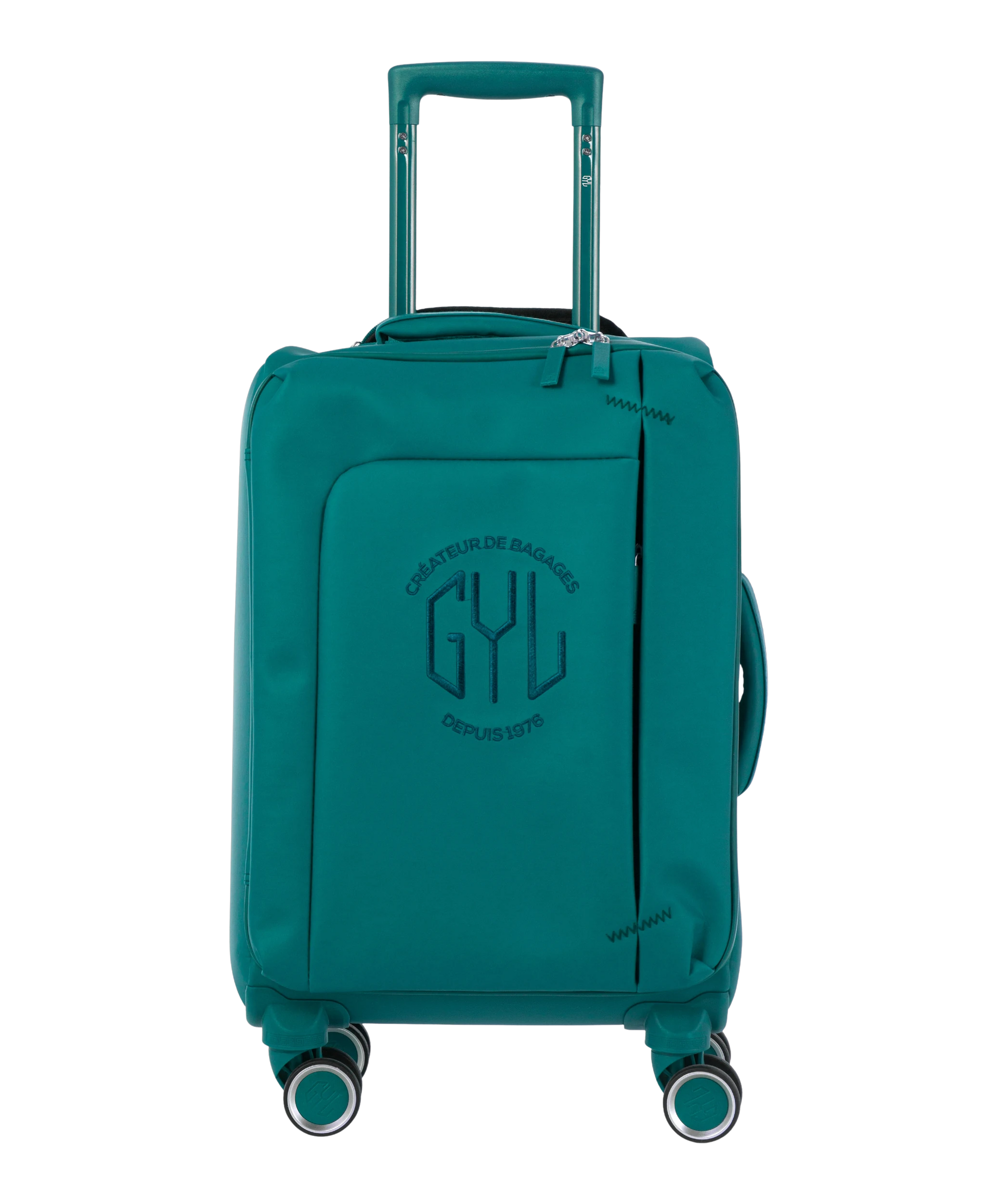 Valise Evasion GYL souple cabine 55 cm coloris sapin vue de face avec logo GYL