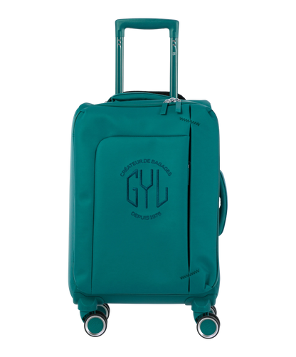 Valise Evasion GYL souple cabine 55 cm coloris sapin vue de face avec logo GYL