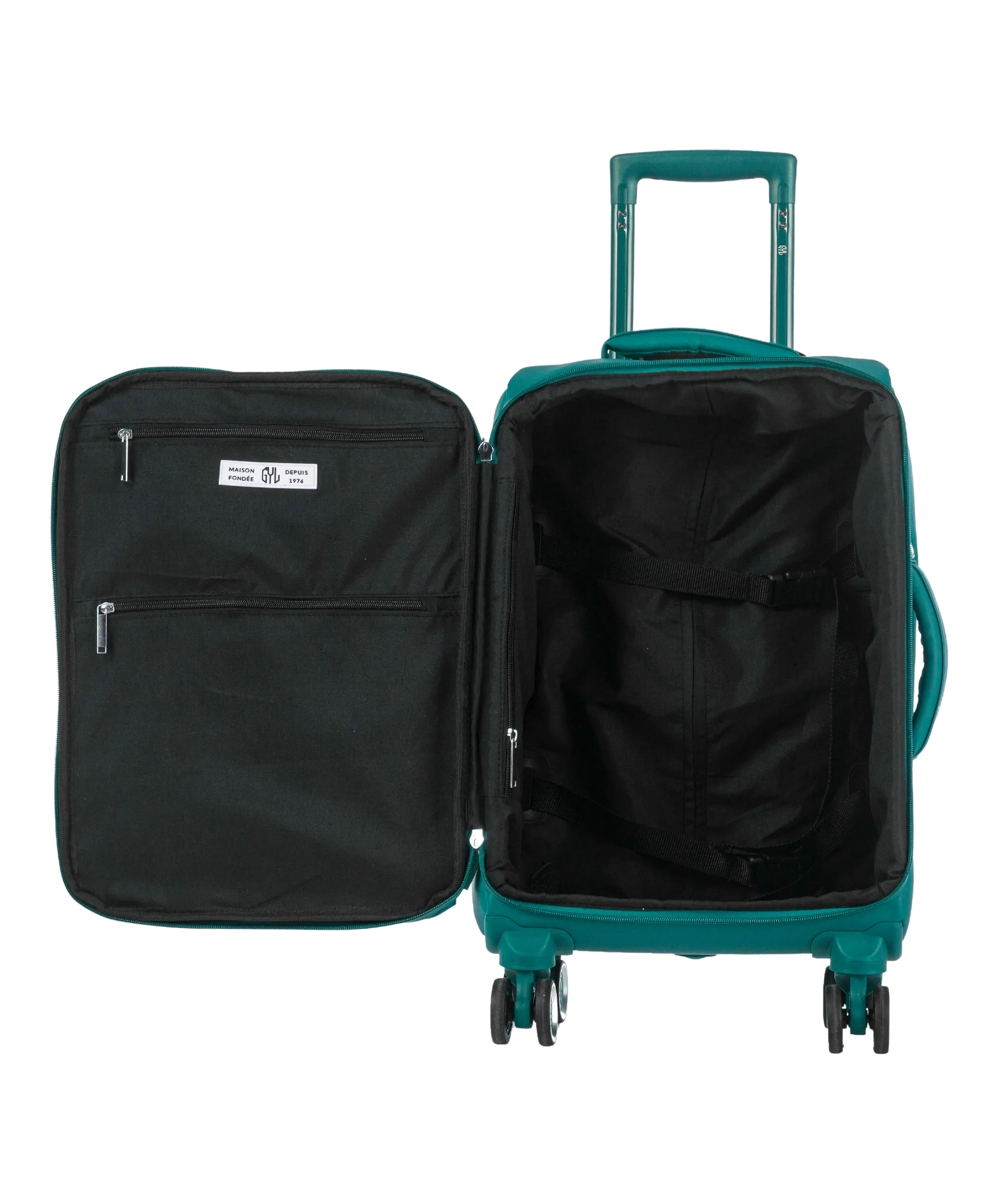 Valise Evasion GYL souple cabine 55 cm coloris sapin interieur ouvert avec compartiments