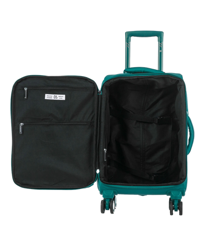 Valise Evasion GYL souple cabine 55 cm coloris sapin interieur ouvert avec compartiments