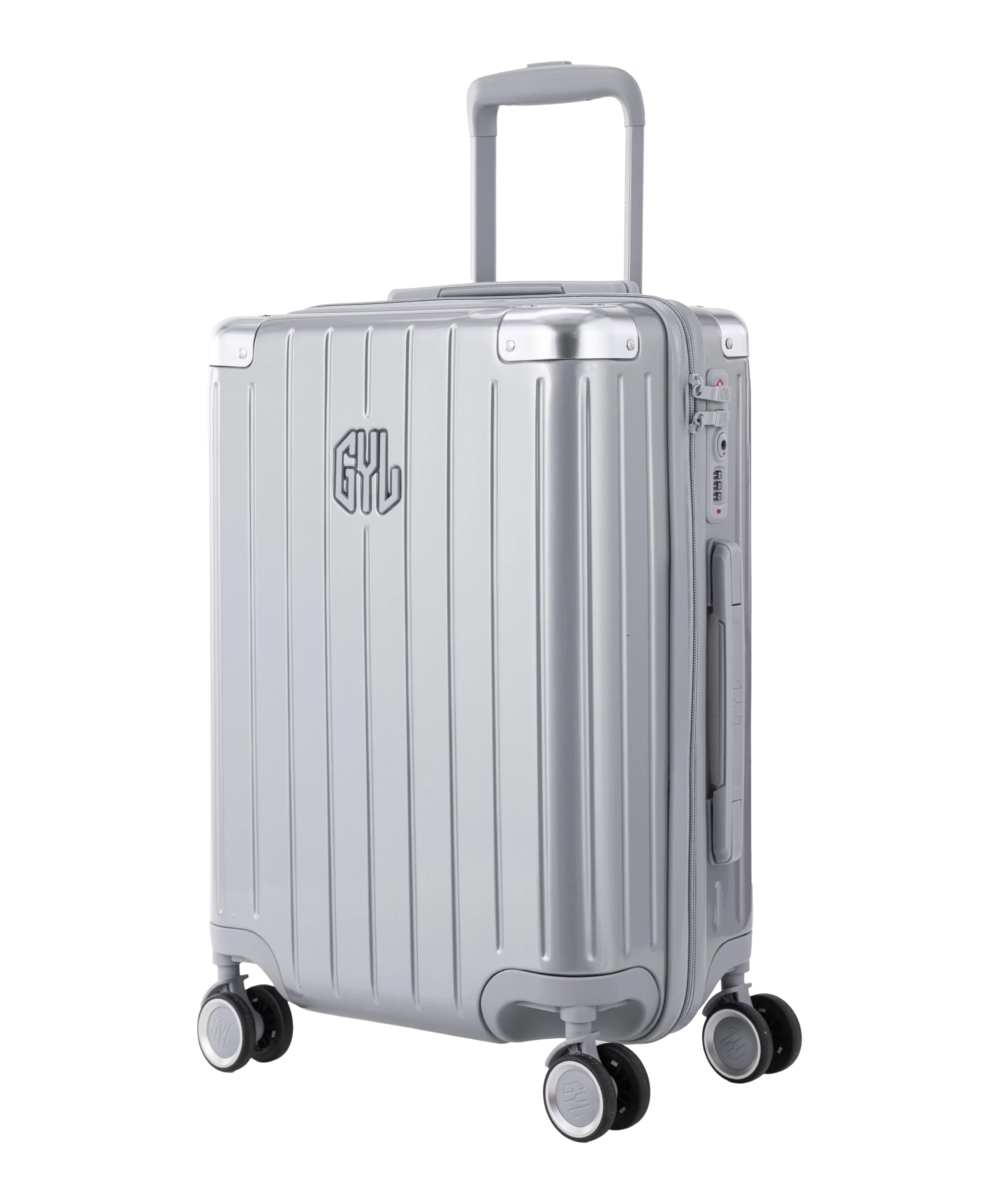 Valise Intemporelle en polycarbonate cabine 55 cm coloris argent vue trois quarts